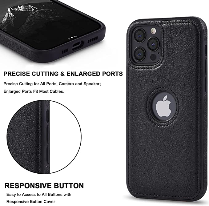 Puloka Black Logo cut Leather silicone case for Apple iPhone 12