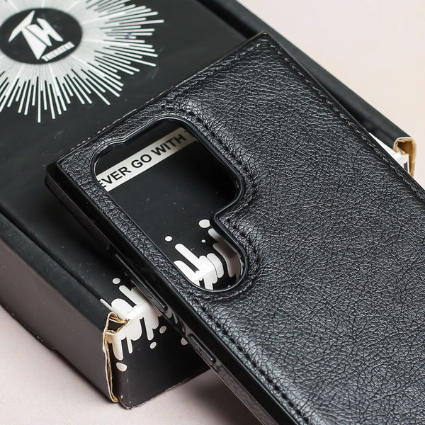Puloka Black Leather Case for Samsung S25 Ultra