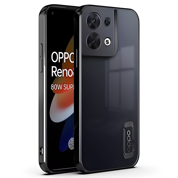 Black 6D Chrome Logo Cut Transparent Case for Oppo Reno 8 - The Hatke