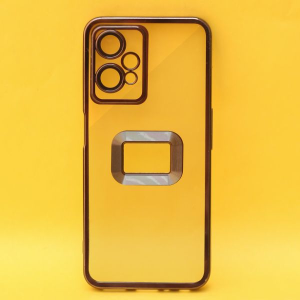 Black 6D Chrome Logo Cut Transparent Case for Realme 9 Pro - The Hatke