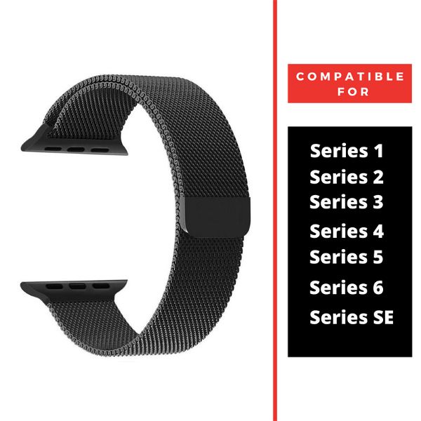Black Chain Strap For Apple Iwatch Series 1 (42mm/44mm/45mm/46mm/49mm) - The Hatke