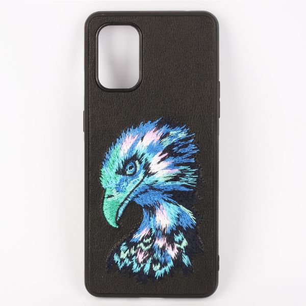 Black Leather Blue Eagle Ornamented for Oneplus 9R - The Hatke