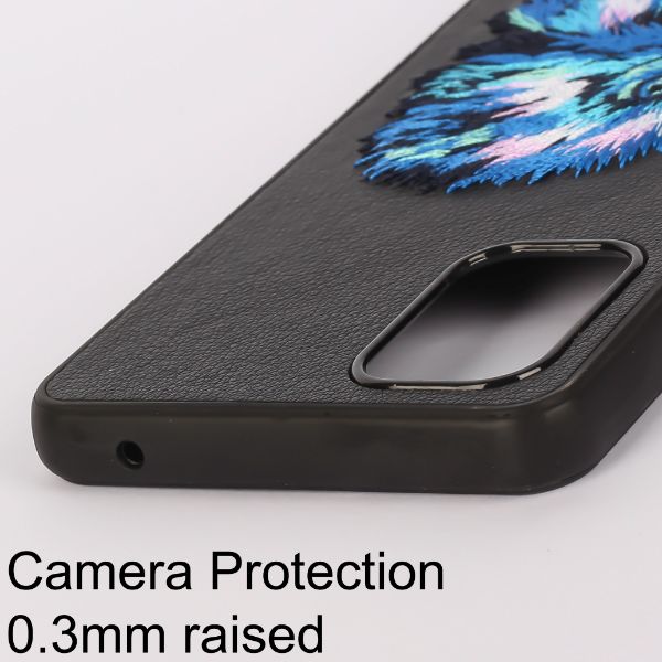 Black Leather Blue Eagle Ornamented for Oneplus 9R - The Hatke