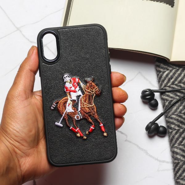 Black Leather Horse rider Ornamented for Apple iPhone X/xs - The Hatke