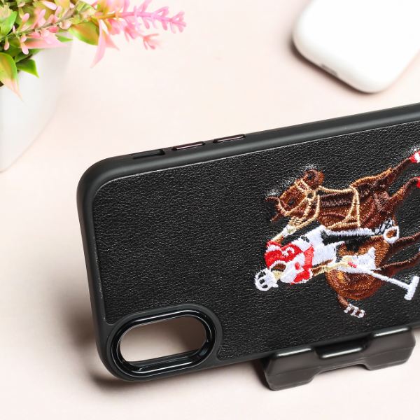 Black Leather Horse rider Ornamented for Apple iPhone X/xs - The Hatke
