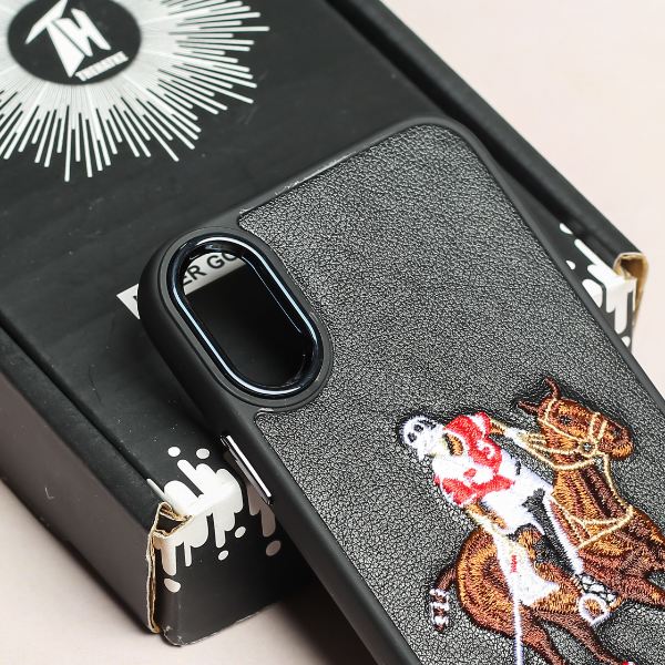 Black Leather Horse rider Ornamented for Apple iPhone X/xs - The Hatke