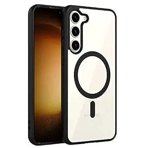 Black MagSafe Clear Transparent Silicone case for Samsung S22 Plus - The Hatke