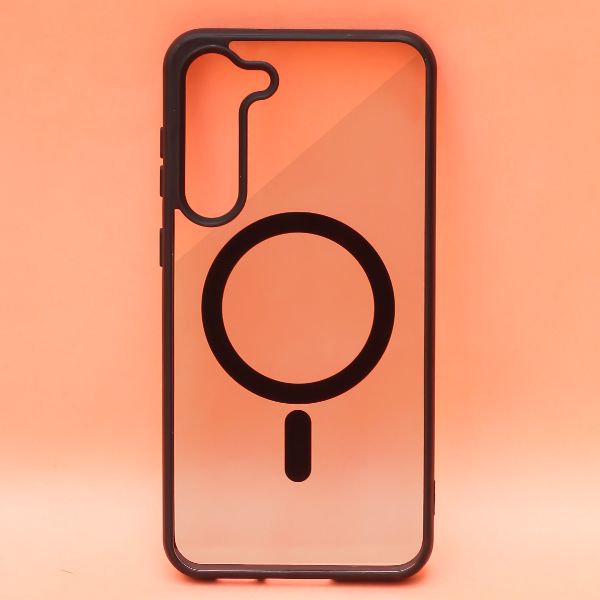 Black MagSafe Clear Transparent Silicone case for Samsung S22 Plus - The Hatke