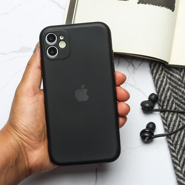 Black Original Camera Safe Silicone case for Apple iphone 12 Mini - The Hatke