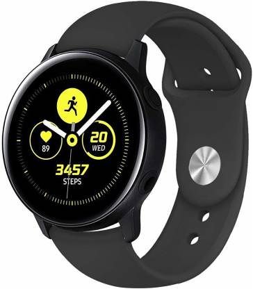 Black Plain Silicone Strap For Smart Watch (22mm) - The Hatke