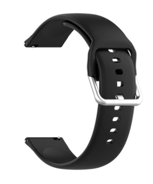 Black Plain Silicone Strap With Stainless steel Buckle For Smart Watch (22mm) - The Hatke