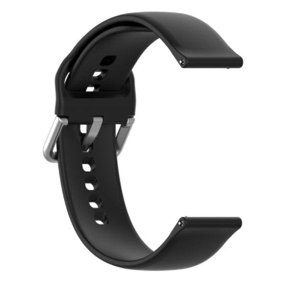 Black Plain Silicone Strap With Stainless steel Buckle For Smart Watch (22mm) - The Hatke