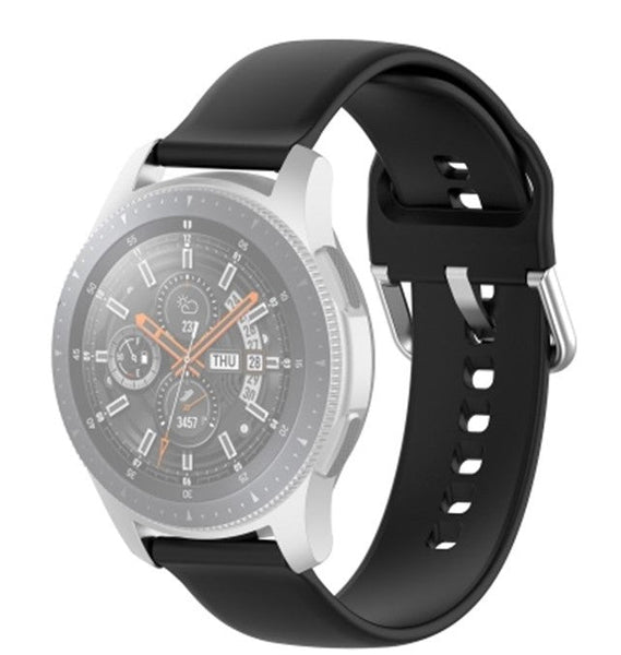 Black Plain Silicone Strap With Stainless steel Buckle For Smart Watch (22mm) - The Hatke