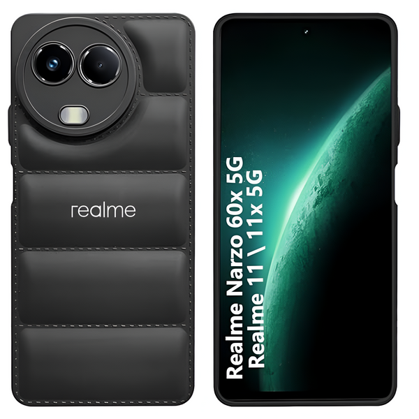 Black Puffon silicone case for Realme Narzo 60X 5g - The Hatke