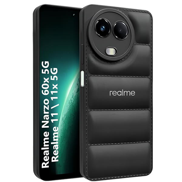 Black Puffon silicone case for Realme Narzo 60X 5g - The Hatke