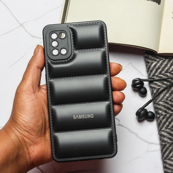 Black Puffon silicone case for Samsung A31 - The Hatke