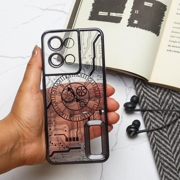 Black Watch Machine Logo Cut Transparent Case for Oppo Reno 8 - The Hatke