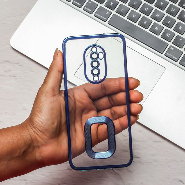 Blue 6D Chrome Logo Cut Transparent Case for Oppo Reno 2F - The Hatke