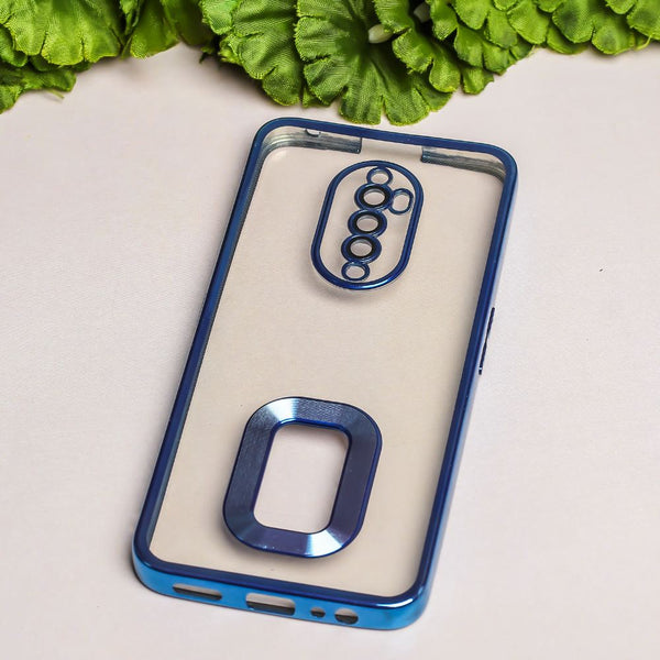 Blue 6D Chrome Logo Cut Transparent Case for Oppo Reno 2F - The Hatke