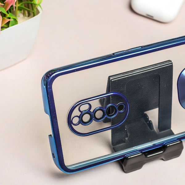 Blue 6D Chrome Logo Cut Transparent Case for Oppo Reno 2F - The Hatke