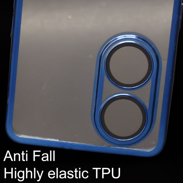 Blue 6D Chrome Logo Cut Transparent Case for Oppo Reno 8T - The Hatke