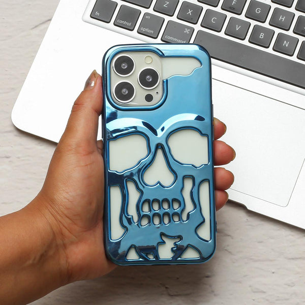 Blue Hollow Skull Design Silicone case for Apple iphone 15 Pro Max - The Hatke