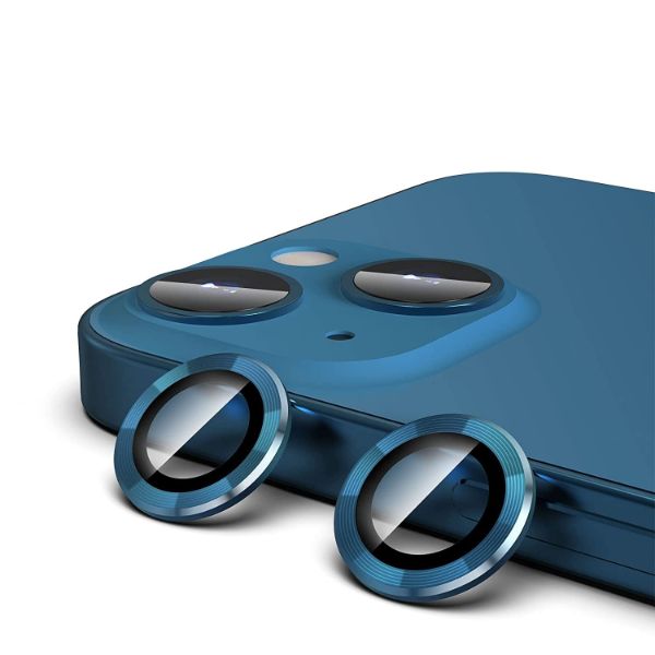 Blue Metallic camera ring lens guard for Apple iphone 13 - The Hatke