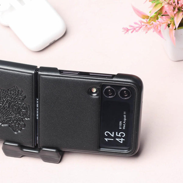 Black Satyameva Jayate embossed Leather Case for Samsung Galaxy Z FLIP 3