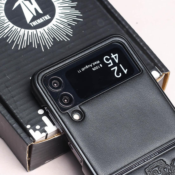 Black Satyameva Jayate embossed Leather Case for Samsung Galaxy Z FLIP 4