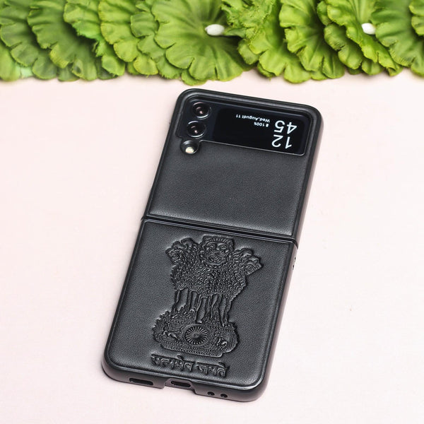 Black Satyameva Jayate embossed Leather Case for Samsung Galaxy Z FLIP 4