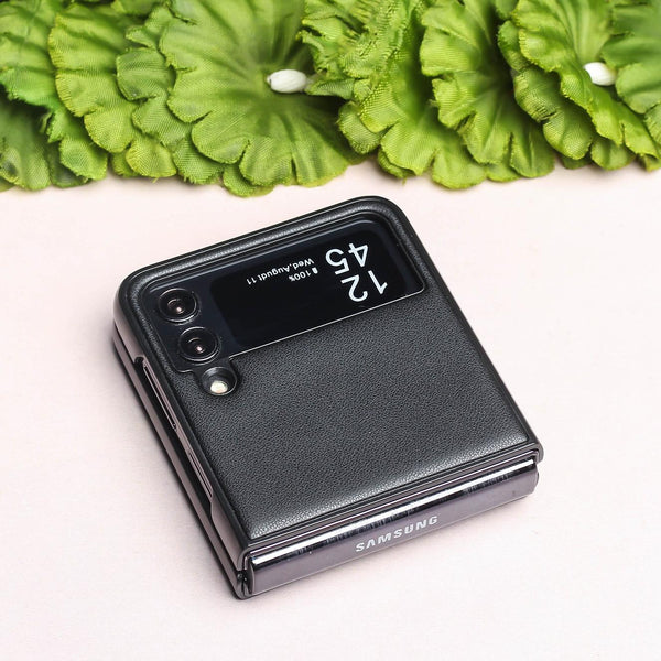 Black Satyameva Jayate embossed Leather Case for Samsung Galaxy Z FLIP 3