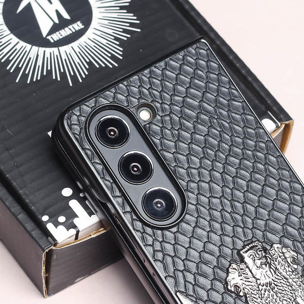 Black (Pattern 7) Satyameva Jayate embossed Leather Case for Samsung Galaxy Z Fold 4