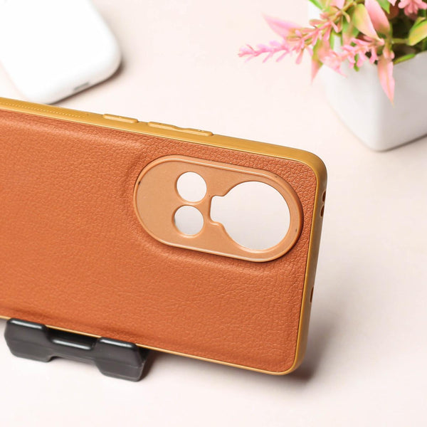 Raised Edges Brown Leather Case for Oppo Reno 10