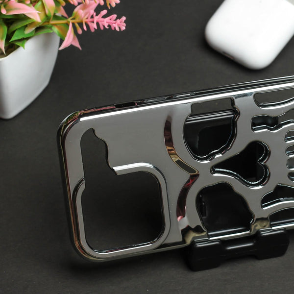 Silver Hollow Skull Design Silicone case for Apple iphone 16 Pro