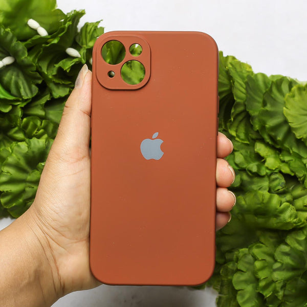 Brown Original Camera Safe Silicone case for Apple iphone 15