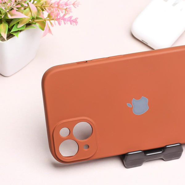 Brown Original Camera Safe Silicone case for Apple iphone 15