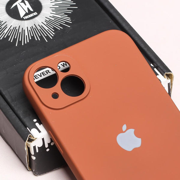 Brown Original Camera Safe Silicone case for Apple iphone 15