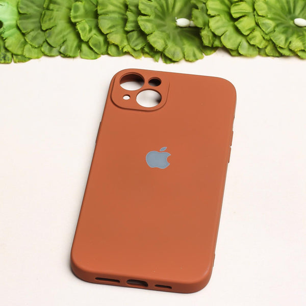 Brown Original Camera Safe Silicone case for Apple iphone 15