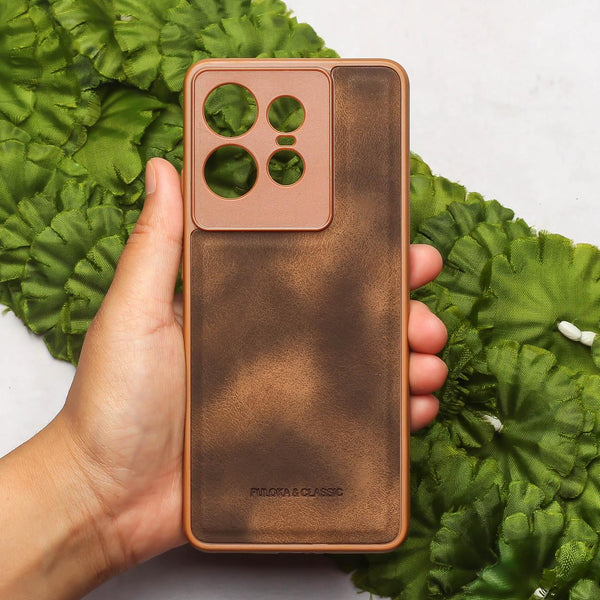 Brown Classic Leather Case for Motorola Edge 50 Pro