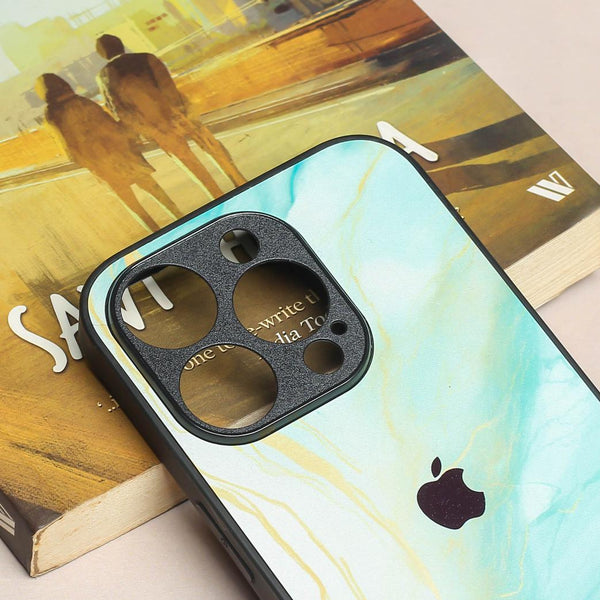 Green Luxe Marble metal back case for Apple Iphone 16 Pro