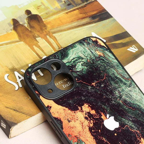 Green Golden elegance marble metal back case for Apple Iphone 13
