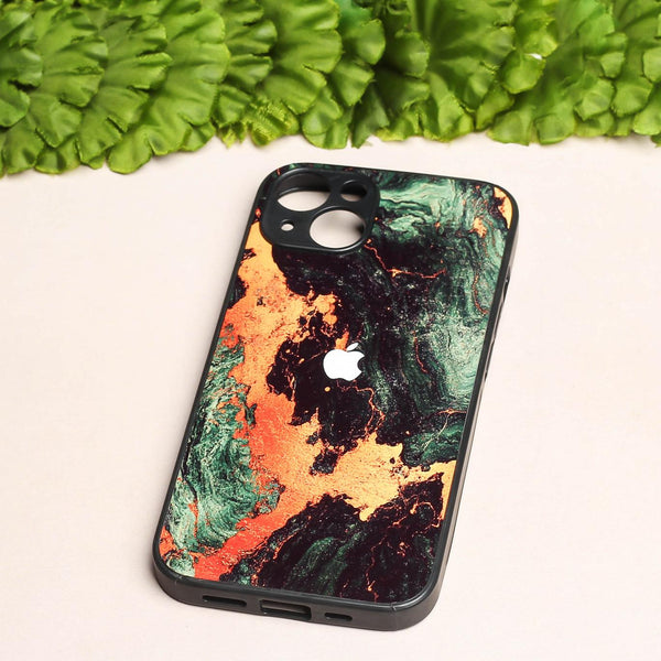 Green Golden elegance marble metal back case for Apple Iphone 13