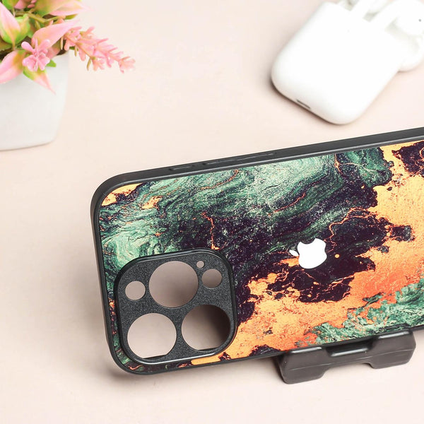 Green Golden elegance marble metal back case for Apple Iphone 13 pro