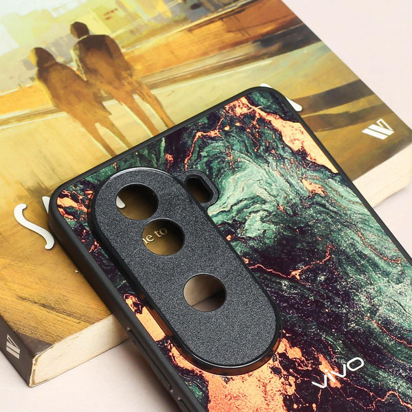 Green Golden elegance marble metal back case for Vivo V40e