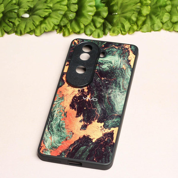 Green Golden elegance marble metal back case for Vivo V40e