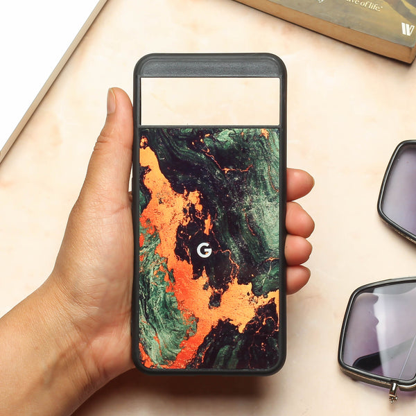 Green Golden elegance marble metal back case for Google Pixel 8A
