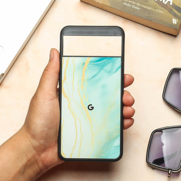 Green Luxe Marble metal back case for Google Pixel 8A