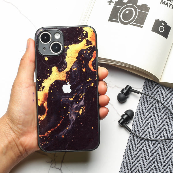 Black Gold Blaze metal back case for Apple Iphone 13