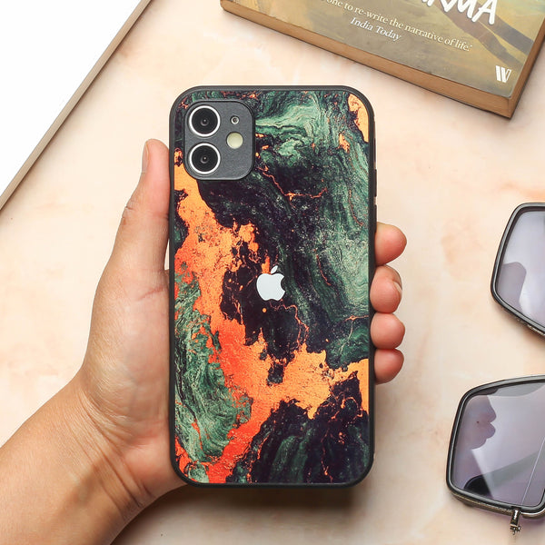 Green Golden elegance marble metal back case for Apple Iphone 12