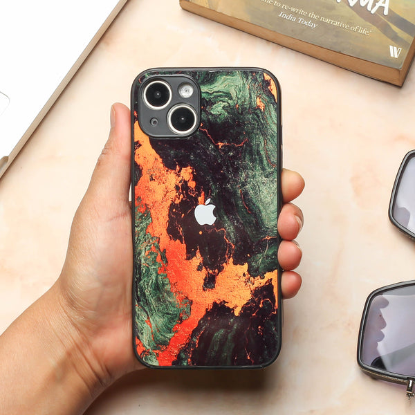 Green Golden elegance marble metal back case for Apple Iphone 13